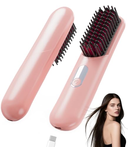 Cepillo alisador de pelo inalámbrico portátil rosa