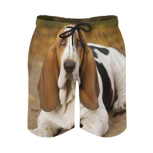 Basset Hound Mens Swim Trunks Quick Dry Hawaii Bathing Suit Board Shorts with Mesh Lining-2