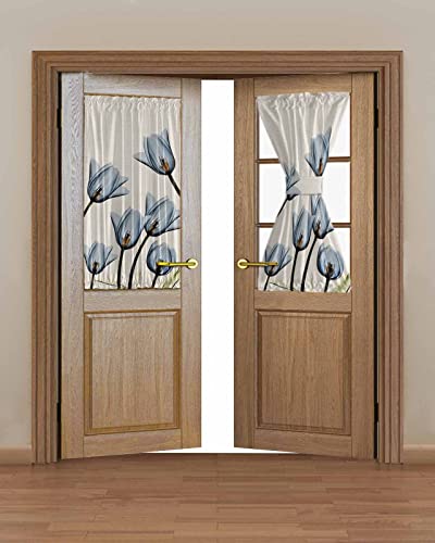 Ocomster Spring Floral Blackout Door Curtains For Door Window, Blue Tulip French Door Curtains, Farmhouse Flowers Window Curtains For Patio Door/Sidelight Door, 1 Panel With Tieback, 25 X 40 Inches #TOP1