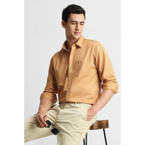 Image of Peter England Men's Slim Fit Full Sleeve Casual Shirt in Twill Weave Cotton