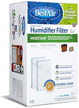 BestAir E2R Extended Life Humidifier Replacement Paper Wick Humidifier Filter, For Emerson & Kenmore Models, 6.5" x 5.5" x 11.5", 6 Pack 12 Filters