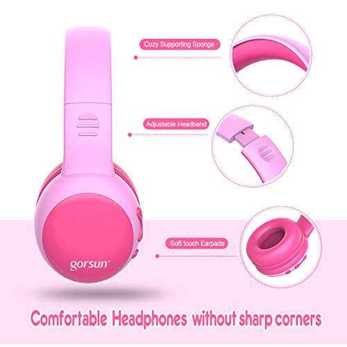 Cuffie Bluetooth per Bambini, Limitatore audio a 85 dB, Bambini Cuffie Senza Fili Over Ear, Stereo Cuffie per Bambini con Microfono, Cuffie Pieghevoli per Ragazzi e Ragazze - Rosa