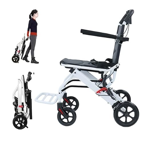 tinysiry Sedia a rotelle pieghevole, leggera, portatile, da viaggio, per adulti, design ergonomico, con cinghia di sicurezza regolabile, telaio in acciaio al carbonio, ruote in poliuretano per una
