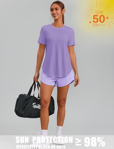 Image of PINSPARK Workout Tops for Women Short Sleeve Athletic Shirts UPF 50+ Quick Dry Running Outfits for Exercise Gym Hiking S-3XL