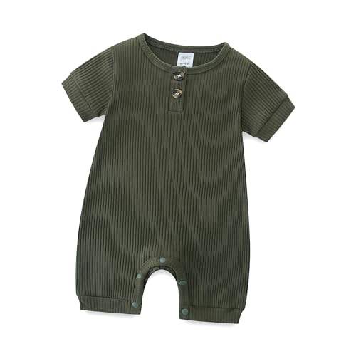 Image of Hikido Infant Romper Solid Color One Piece Onesie Short Sleeve Summer Clothes for 0~12M Baby