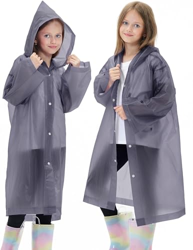 Image of 2 Pack Reusable Waterproof Raincoat EVA Emergency Rain Ponchos One Size Rain Jacket for Children, Boys and Girls