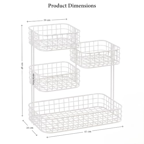 Image of 4 Tier Fruit Basket for Kitchen | Space Saving Decorative Kitchen Organizer | Multi-Layer Dining Table Organizer for Fruits, Snacks & Jars (4 Tier - White)