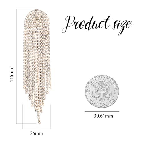 Rhinestone Dangling Earrings for Women Sparkly Dangle Earrings 14K Gold Plated Tassel Lightweight Ear Studs Crystal Statement2