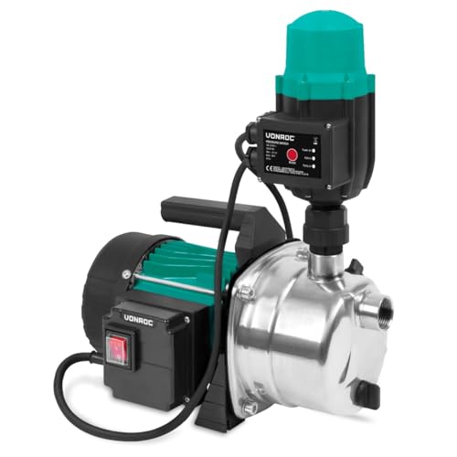 VONROC Pompa idrofora autoadescente 1000W | 3500 l/h | Pressostato automatico | Protezione a secco | Per irrigazione, pozzi, stagni, acqua piovana, lavaggio auto