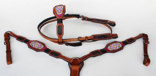 Challenger Horse Bridle Western Leather Headstall Breast Collar Show Tack Beaded 7909