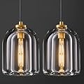 Crystal Pendant Light Kitchen Island: 2 Pack Gold K9 Crystals Lights - 5.1" Dimmable Contemporary Cylinder Light above Dining Table - Modern Ceiling Hanging Lighting for Bedroom E12 Bulbs Included