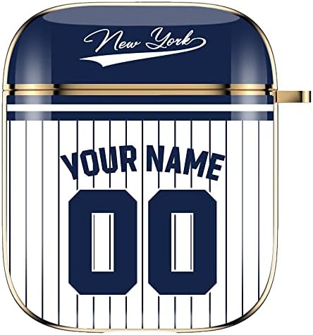 Custom Name & Number Baseball Jersey Case for Apple AirPods 2 nd and 1nd Generation,New York Personalized Sports Fans Gift AirPod 2&1 Case Cover with Keychain