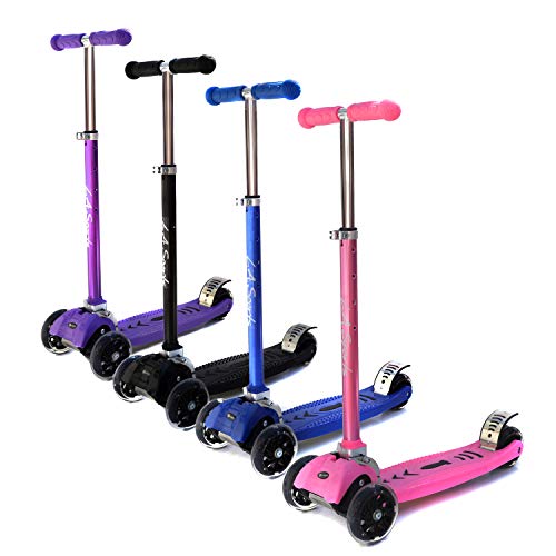 HIKS Kids 3 Wheel Kick Scooter in Pink for Children Age 6 + Featuring LED Light Up, Adjustable Height & Folding Handlebars Patinete, Rosa, V2