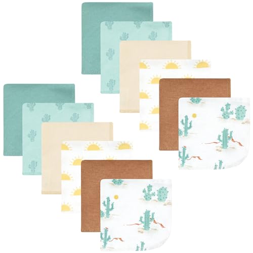 Image of Hudson Baby Unisex Baby Flannel Cotton Poly Washcloths, Desert Cactus 12 Pack, One Size