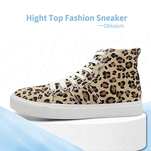 Obtaom Womens High Top Linen Shoes Play Mid Fashion Sneaker Casual Lace Up Canvas Shoes(Leopard,Us11) #TOP2