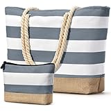 oscaurt Strandtasche Badetasche Shopper Tasche Damen Wasserdicht Umhängetasche Tote Bag mit mit Kosmetiktasche Faltbare Schultertasche für Reisen Yoga Einkaufen (Leer-Set, Dunkelgrau)