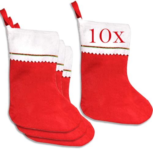 Jonami 10 Calze Befana da Riempire, Calze di Natale Vuota Grande. Calza dal Design Tradizionale Rosso e Bianco....