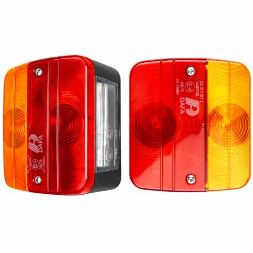 2x Rückleuchten Anhänger 12V E11 – 4 Funktionen Heckleuchten Set für PKW Anhänger, Trailer, Wohnwagen, Traktor, Fahrradträger– Bremslicht, Blinker, Rücklicht, Kennzeichenbeleuchtung inkl. Glühbirnen