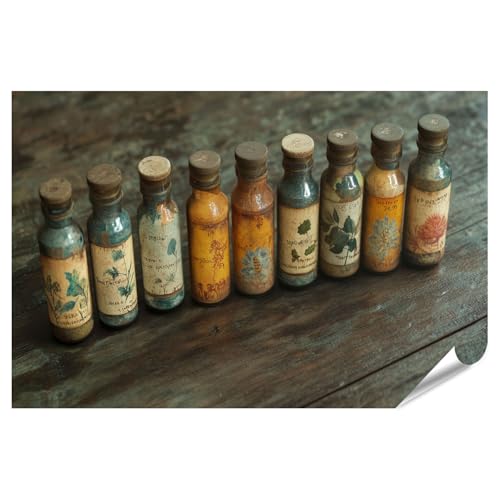 islandburner Prime Image Poster de vieilles bouteilles de pharmacien avec étiquettes botaniques pour pharmacie, pharmacien, magasin d'antiquités, impression photo de qualité supérieure