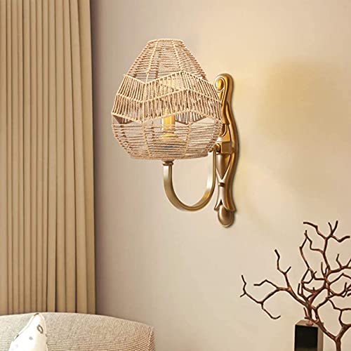 Happyyami 1Pc Woven Rattan Pendant Lamp Chandelier Cover Hemp Rope Lampshade Wicker Pendant Light Shade For Livingroom (ROUND) - Image 7