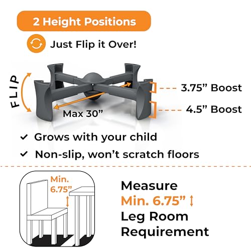 Image of KABOOST Booster Seat for Kitchen Chair, Charcoal - Goes Under The Chair - Portable Booster for Toddlers and Grown Ups