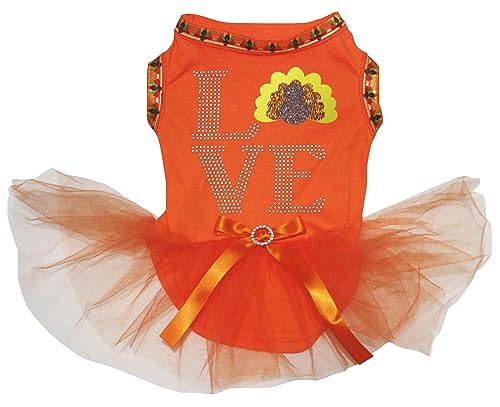 Robe orange pour chiot avec strass dinde motif Love taille M