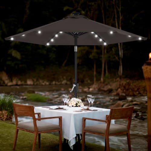 Image of MASTERCANOPY 7.5ft Patio Umbrella with Solar Lights, Brown