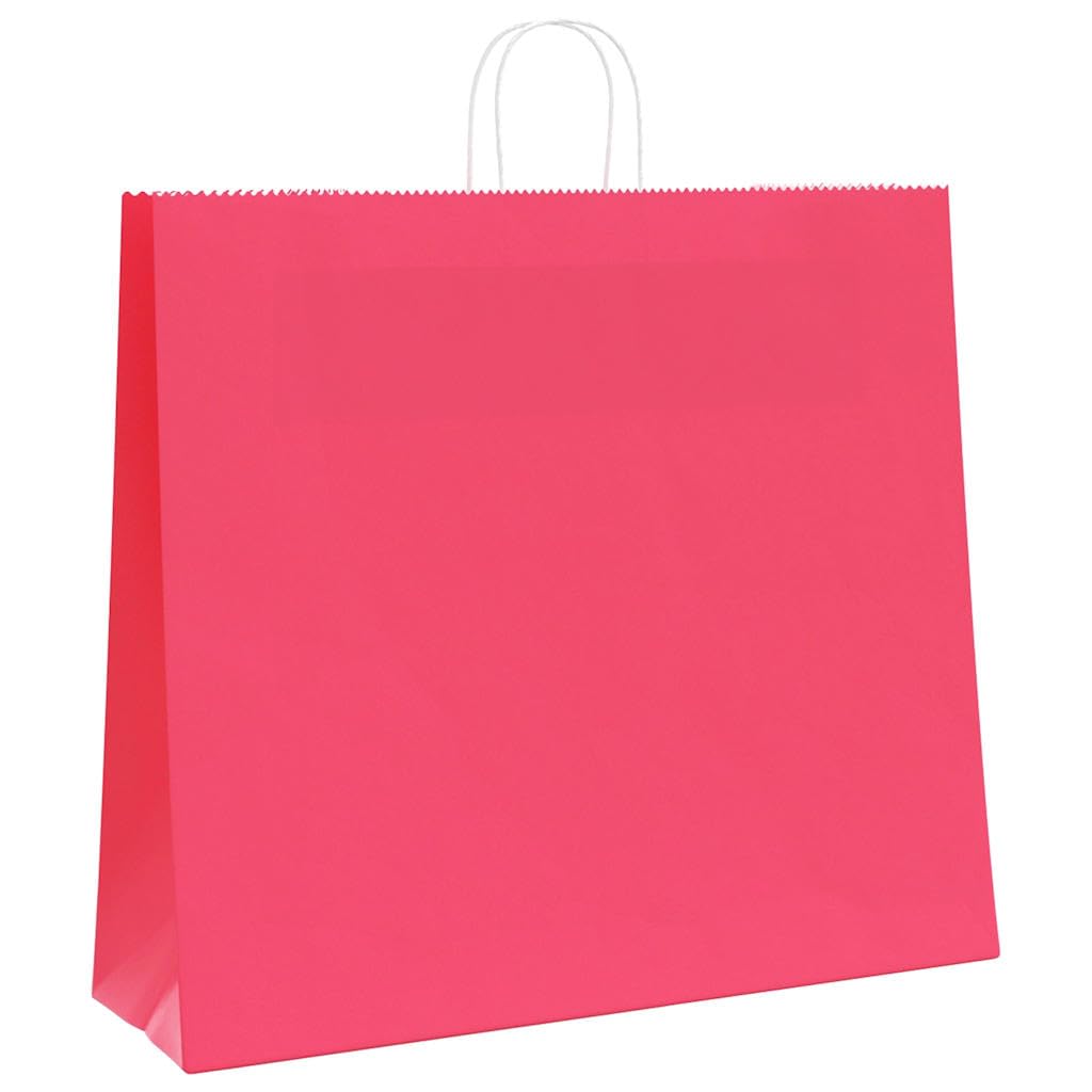 50 szt. papierowe torby na zakupy różowe 54 x 15 x 49 cm z uchwytami, torebki na prezenty z papieru typu kraftowego na zakupy i transport