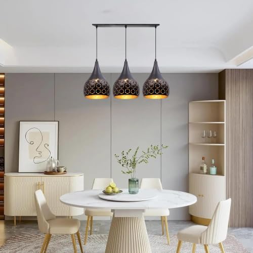 Image of GreyWings Black Aluminium Hanging Light, 3 Pendant Ceiling Lamp for Dining Room, Make in India, E27 Holder, 220V, Bulb Not Included, Linear Set