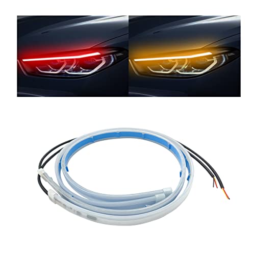 Led Headlight Strip Tube Light, 24 Inch Flexible Drl Daytime Running Light, Waterproof Switchback Sequential Flowing Turn Signal Lamp, Auto Decor Accessories Universal For Most Cars (Red/Yellow) #TOP18