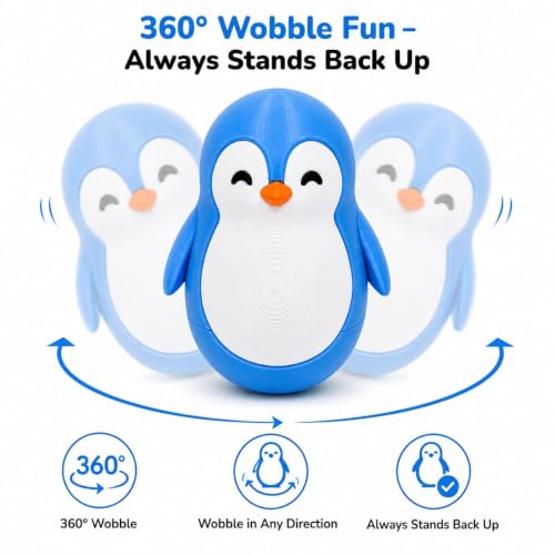 Image of Penguin Roly-Poly Toy, Wobble and Tumble Stress Relief Fidget, Fun Desk Toy for Kids and Adults (Sky Blue)