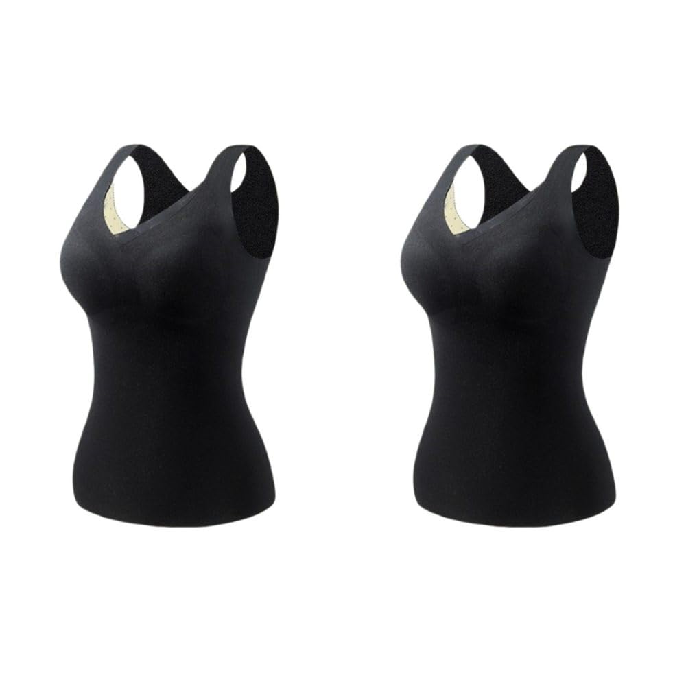 2 Piezas Camisas Térmicas De Micropolar Sin Mangas para Mujer con Sujetador Incorporado, Chalecos Cálidos De Invierno para Mujer, Chalecos Térmicos con Cuello En V Y Camiseta Interior De En