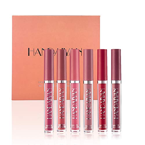 Matte Lipstick Set, HANDAIYAN 6 Colors Long Lasting Velvet Lips Tint Liquid Lipsticks Waterproof Non-Stick Cup Lipgloss Gift Set (A)