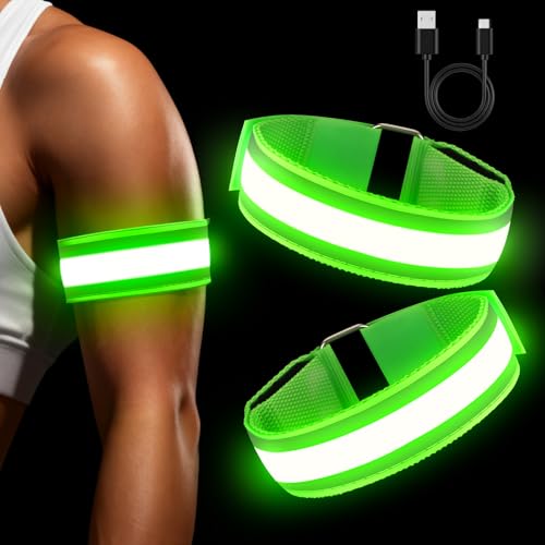 2 Stück Reflektorband, LED Armband Aufladbar, 3...