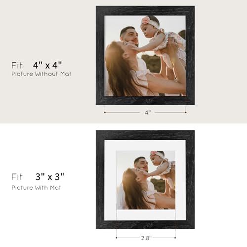4x4 Oak Wood Picture Frame - 4"x4" Photo Frame, 4x4 Picture Frame Wood, Natural Solid Wooden Picture Frames for Wall Art Photo and Prints(3 Pack, Black)