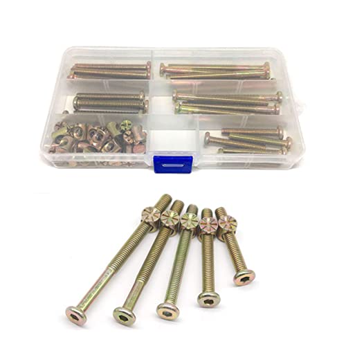 50 Piezas Tornillos con Tuerca Allen Tornillos Tuercas Caja de Combinación, M6 Tuerca y Tornillo Pernos de Muebles, Tornillos M6 para Tuercas de Barril, Aplicar para Muebles, Sillas Cover