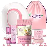 Fivona Yoni Care Kit 5-in-1 V-Steaming Set Includes Sitz Bath Seat, Pink Magic Herbs, Feminine Oil, Herbal Soap, Storage Bag, All Natural Herbal Vaginal Care Set