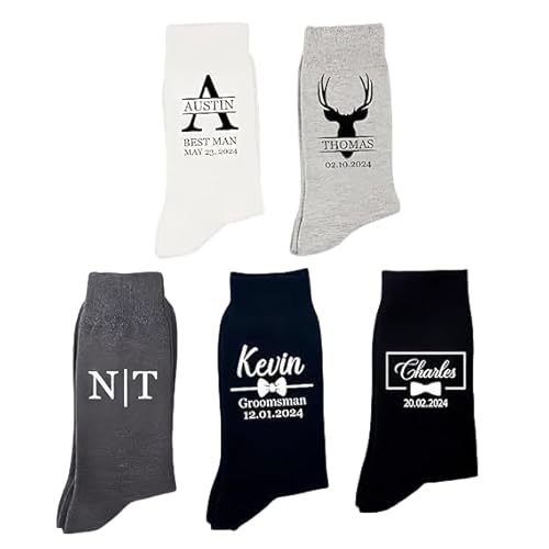calcetines personalizados boda 23 SHENGBEIDZ 2 Pares De Calcetines De Boda Personalizados For Novios Y Padrinos, Calcetines De Boda Con Nombres Y Fechas Personalizados, Regalo De Despedida De Soltero For El Novio