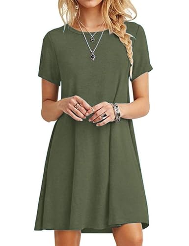 MOLERANI Women's Casual Plain Simple T-Shirt Loose Dress(Army Green,S)