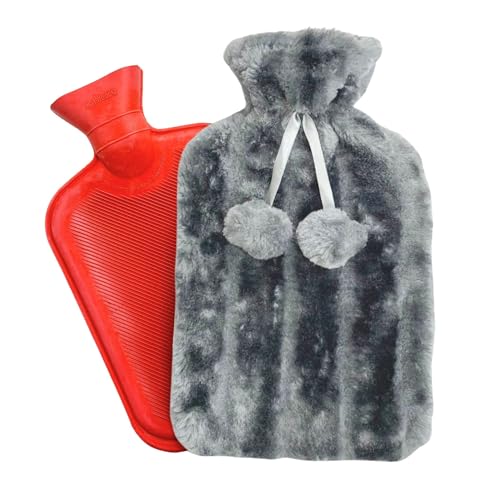 Bolsa de Agua Caliente con Funda. Botella de Agua Caliente de 1.6 L. Saco de Agua Caliente para Dolor de Espalda, Lumbares, Vientre, Manos. Funda de Felpa Suave, Lavable y Desmontable.
