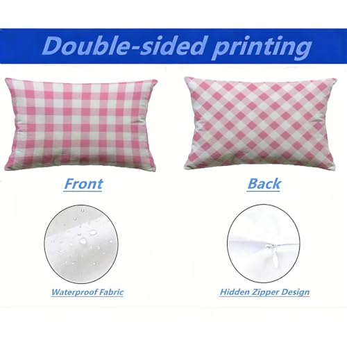 Housse de coussin extérieur 60x80 imperméable et déperlante aspect lin rose - 3