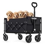 SONGMICS Carro de Mano Plegable, Carreta, Carrito de Jardín, Compacto y Pequeño, con Asa, con 4 Ruedas Reforzadas, 2 Universales, Carga hasta 180 kg, 90 L, Exterior, Negro Tinta GFW909B01