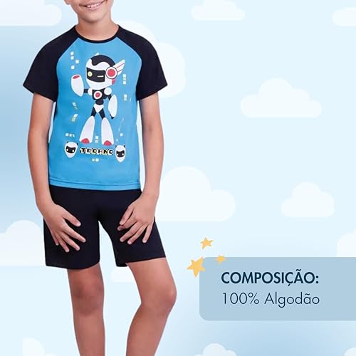 Kit 02 Pijamas Curto Meninos Infantil Lupo | 1 Preto - 1 Azul | 10