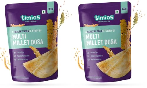 Image of Timios Organic Multi Millet Dosa Mix - Sprouted & Natural, Instant Healthy Breakfast for Kids & Family, No Maida, No Preservatives, Rich in Iron & Fiber, Pack of 4, 300gm
