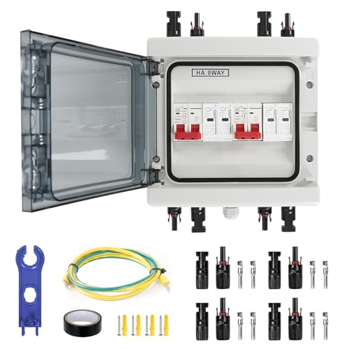 Boîte de Combinaison Photovoltaïque, Boitier de Jonction Photovoltaïque Solaire, IP65 Protection Contre Les Surtensions DC Photovoltaïques, 2 String 1000V PV DC Disjoncteur (2 in 2 out, 40A)