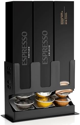 RECAPS Coffee Pod Storage Holder Dispenser (3 Box Sleeve Holder)Compatible with Nespresso Vertuoline Vertuo, Countertop Organizer Stand with Non-Slip Steel Base, Dispenses 3 Coffee Flavors (30 Vertuo Capsules)