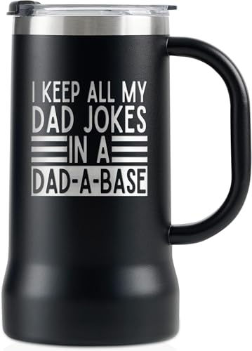 Onebttl Dad Joke Gifts, Dad-a-base, Database, from Daughter Son, Stainless Steel Beer Stein Tumbler, 24oz Beer Mug with Lid