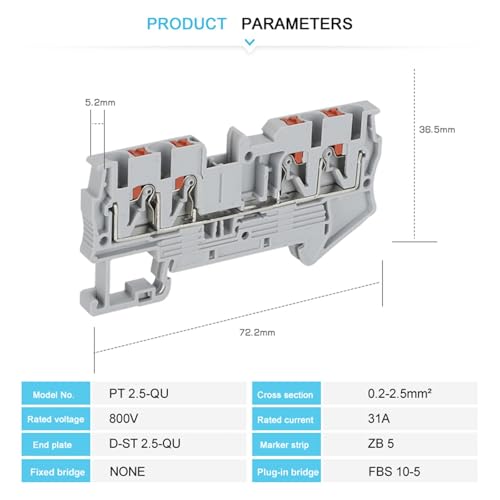 Conector eléctrico de cable PT2.5-QU y bloque de terminales de 2,5 mm² para carril DIN 3