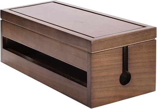Wooden Cable Management Box 37cm Cord Organizer Box Desktop Power Strip Cover Brown