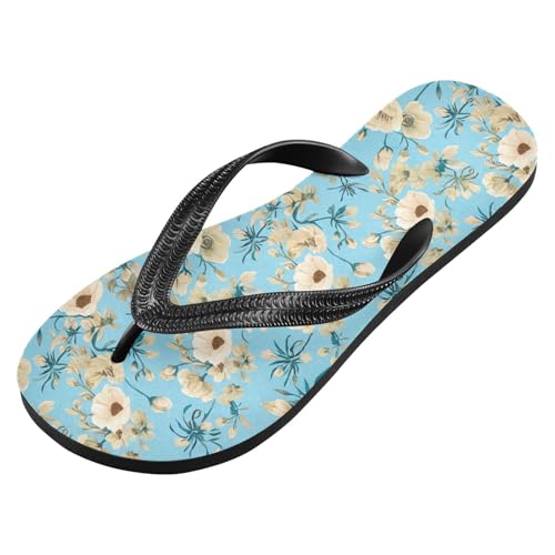 White Floral Blue Flip Flops for Beach Thong Sandals Anti-slip Lightweight Shower Shoes for House Indoor Outdoor2